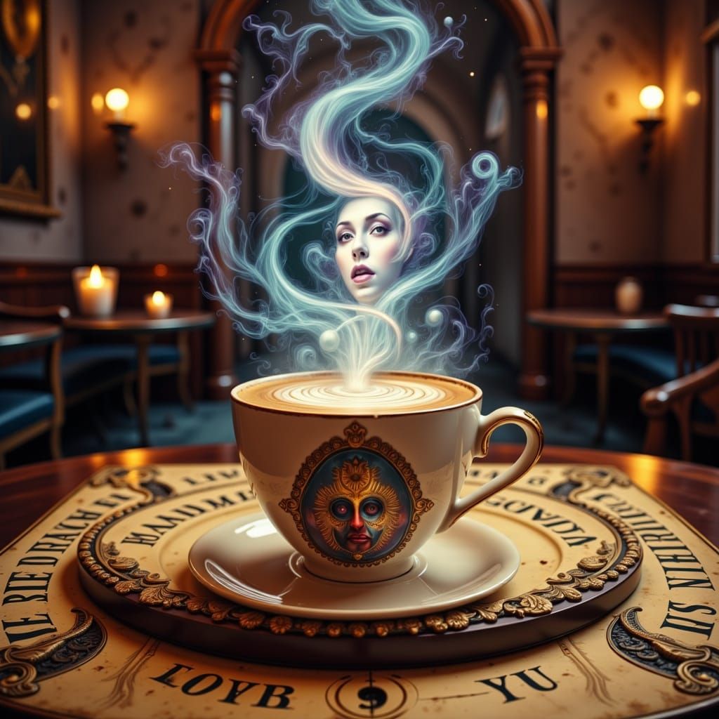Steaming Latte Artfully Renders Woman's Face on Ouija Board