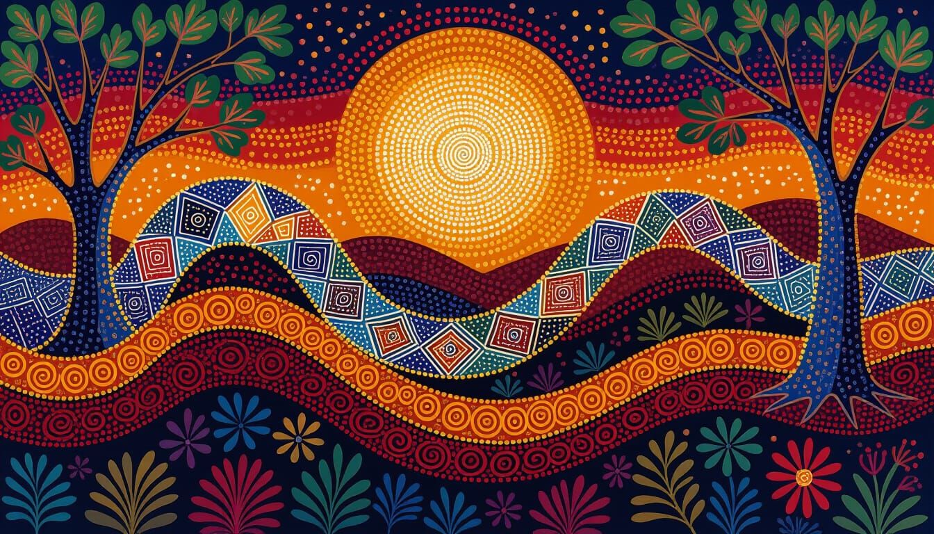 Aboriginal Dreamtime Story: Vibrant Dot Painting Art
