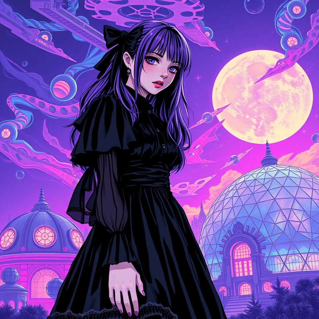 Gothic Lolita in Utopic City, German Expressionism Style