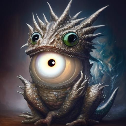 Cute Trash Monster Dragon with Sparkling Eyes