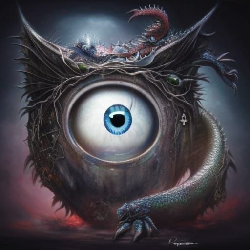 Sparkling Trash Monster Dragon with Intricate Eyes