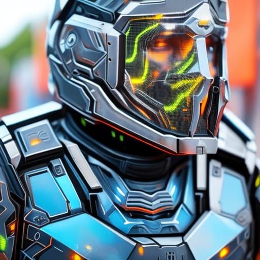 Transparent Camo Mech Suit Portrait in Graffiti Art