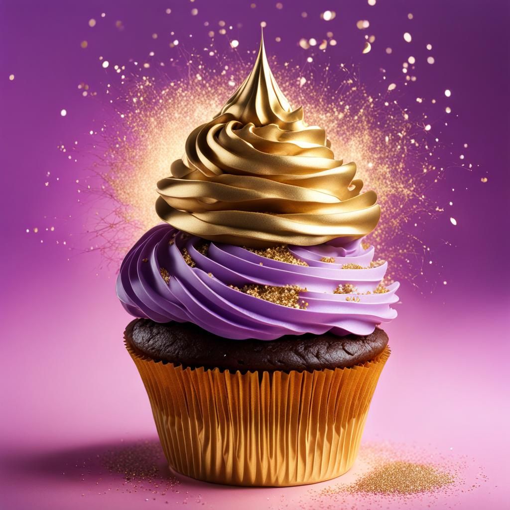 Gold Cupcake with Smoke and Glitter Explosion