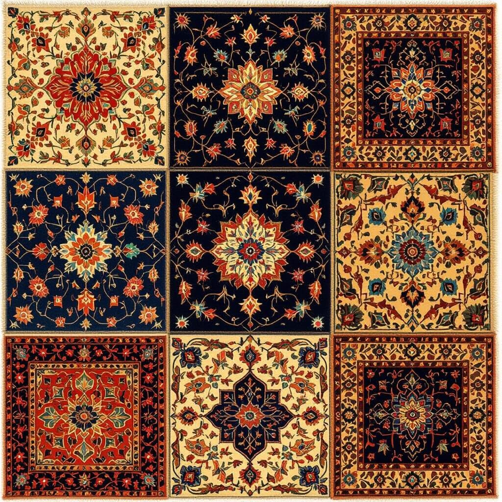 Antique Persian Carpet Designs with Floral and Geometric Mot...