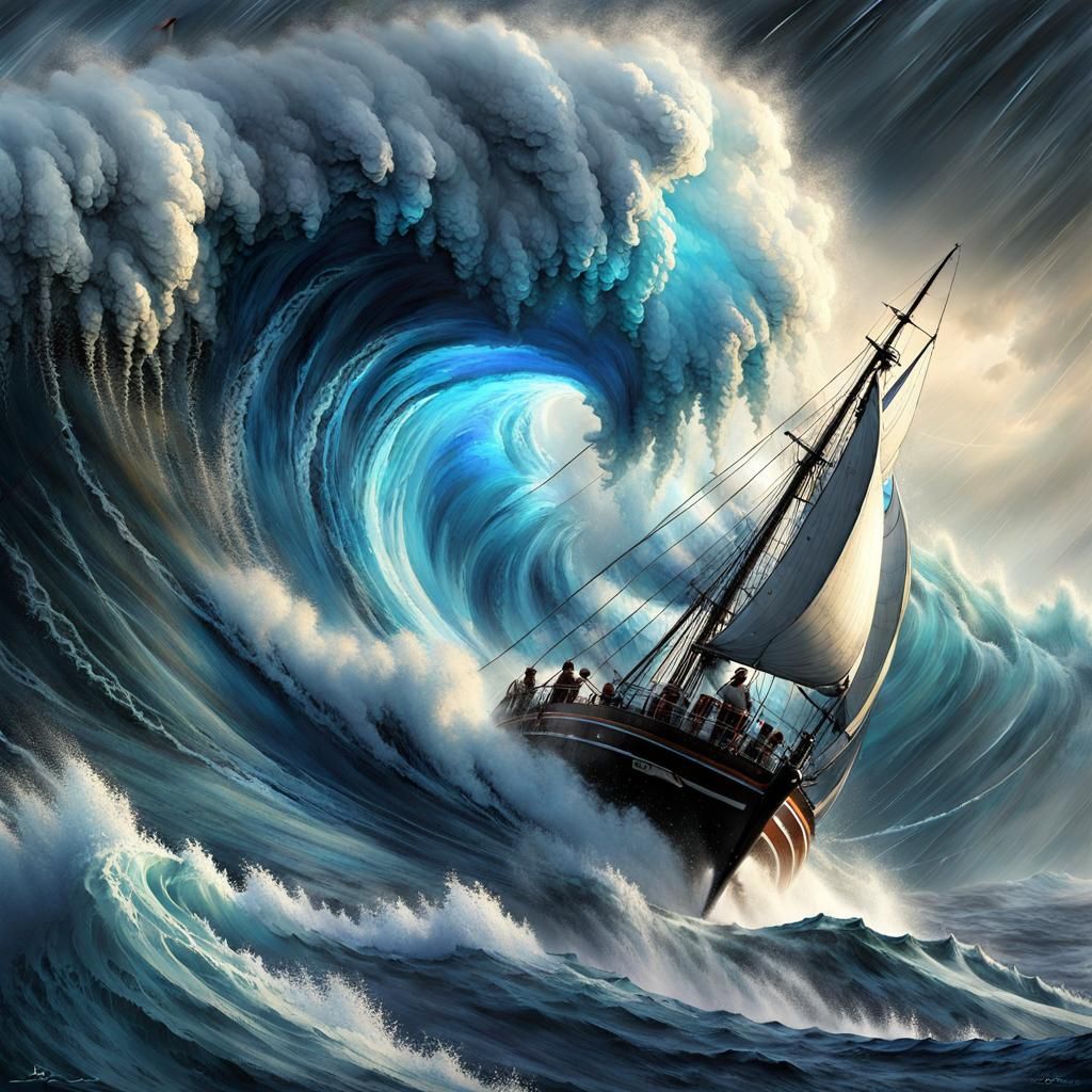 Epic Ocean Wave Digital Painting in Russ Mills Style