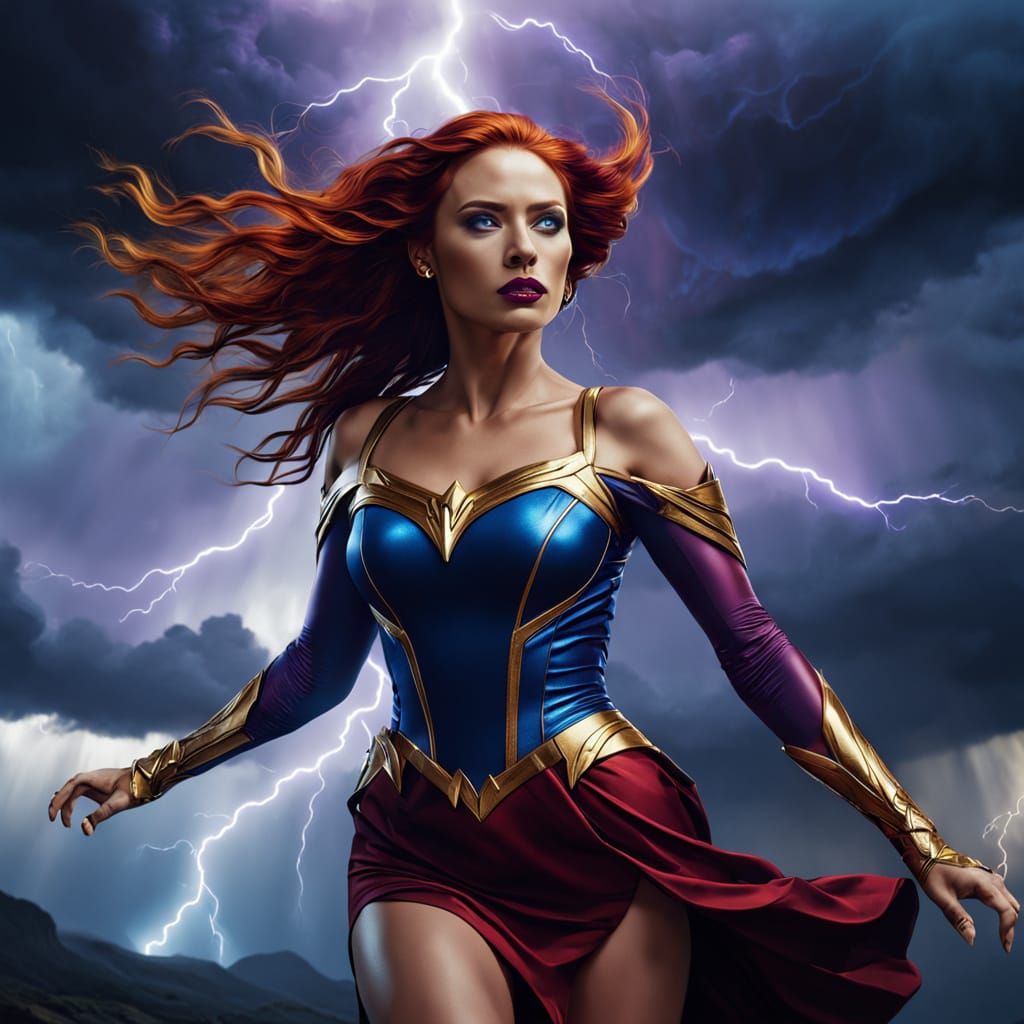 Sultry Red Haired Woman Wields Lightning in Dark Fantasy Fil...