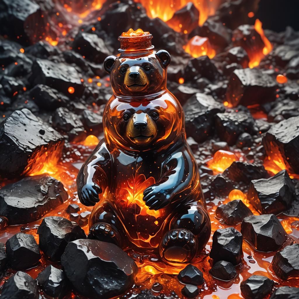 Miniature Volcanic World in Glass Bottle, Dreamlike Oil Pain...