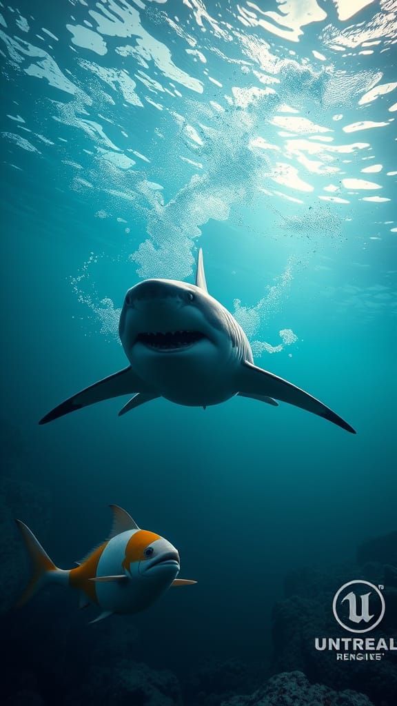 Shark Hunt: Detailed Matte Painting in Deep Color