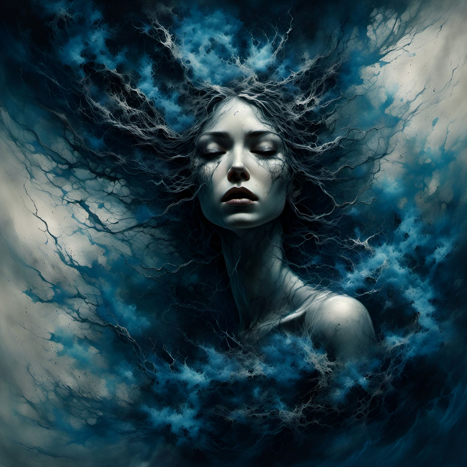 Drowning Empress in Dark Ocean: Hyperrealistic Concept Art