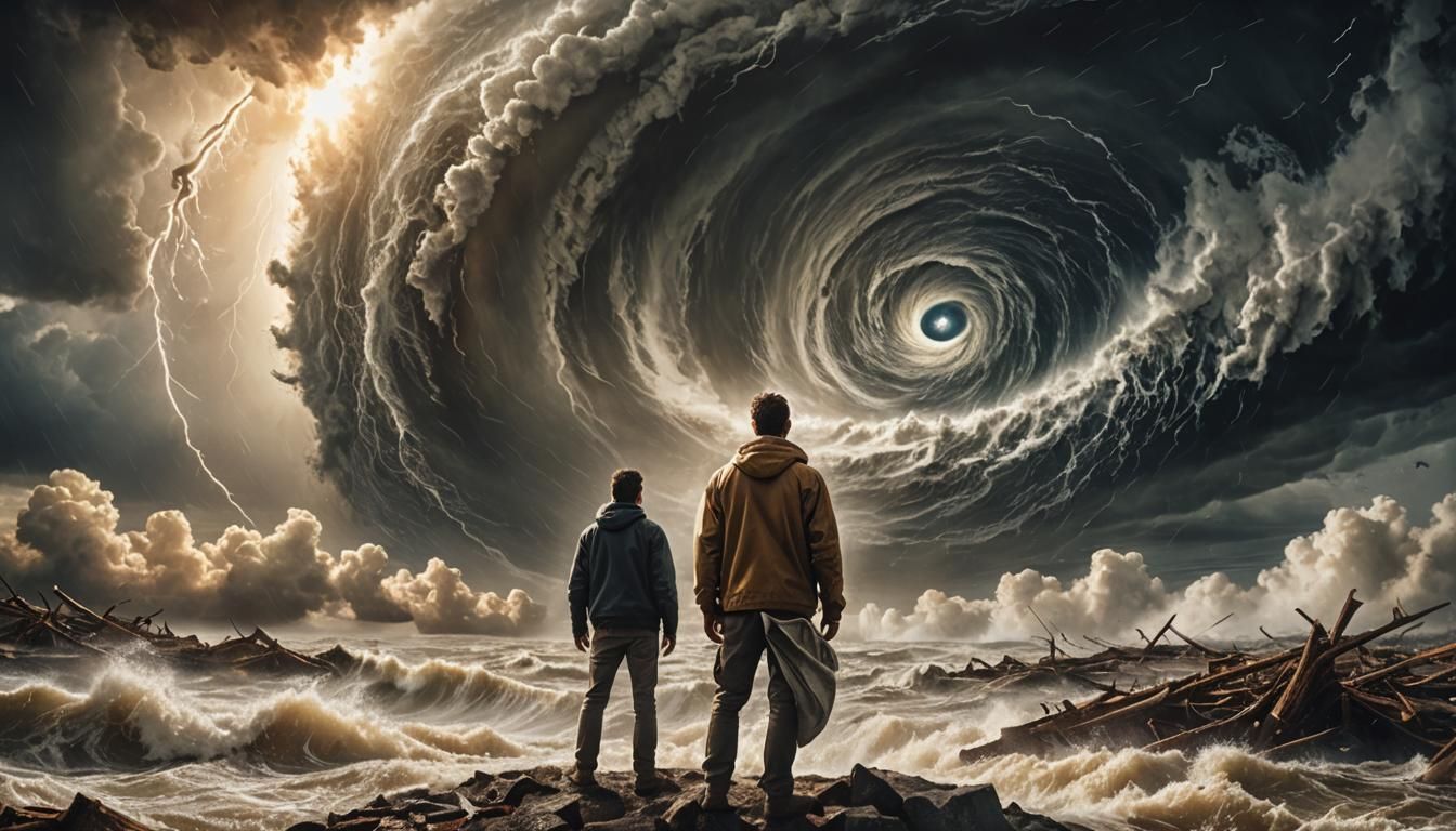 Serene Man in Hurricane Eye: Digital Art