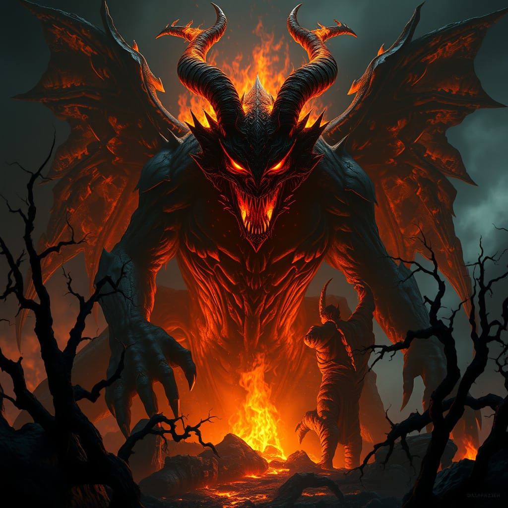 Balrog in a Realm of Eternal Twilight, a Gothic Fantasy Scen...