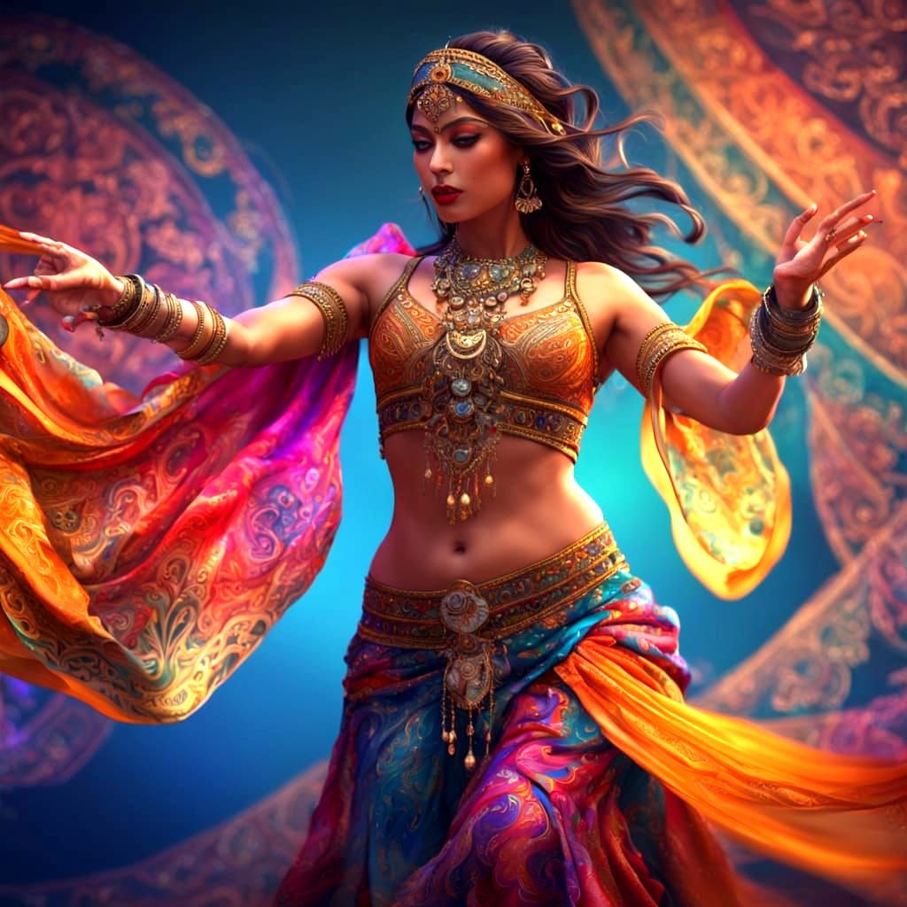 Hyperrealistic Belly Dancer in Classic Style with Vibrant Co...