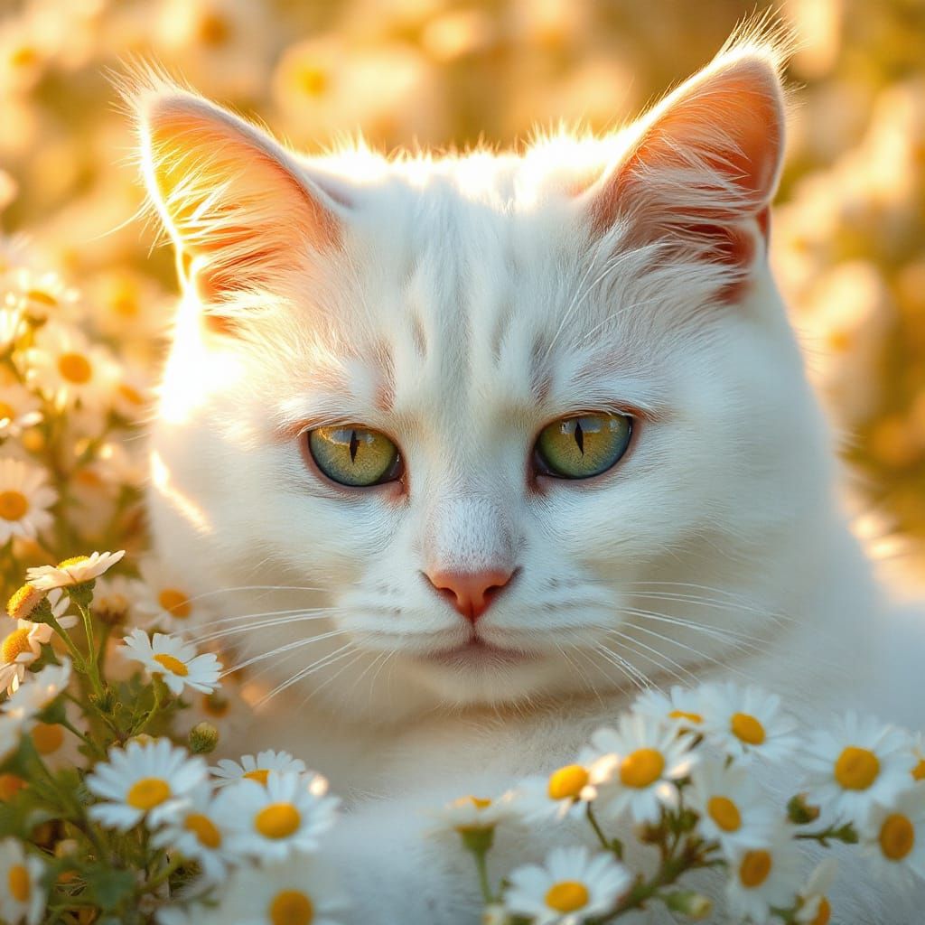 Emerald-Eyed Cat Portrait with Spring Blossoms