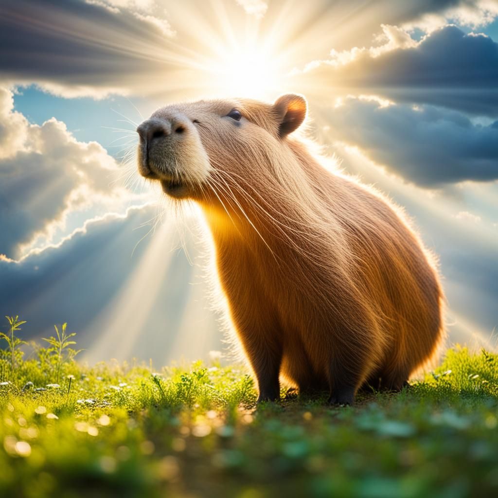 Capybara in Heaven: Divine Sunshine and Clouds