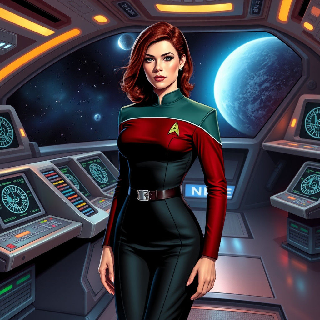 Starfleet Officer on Enterprise Bridge in Sci-Fi Style