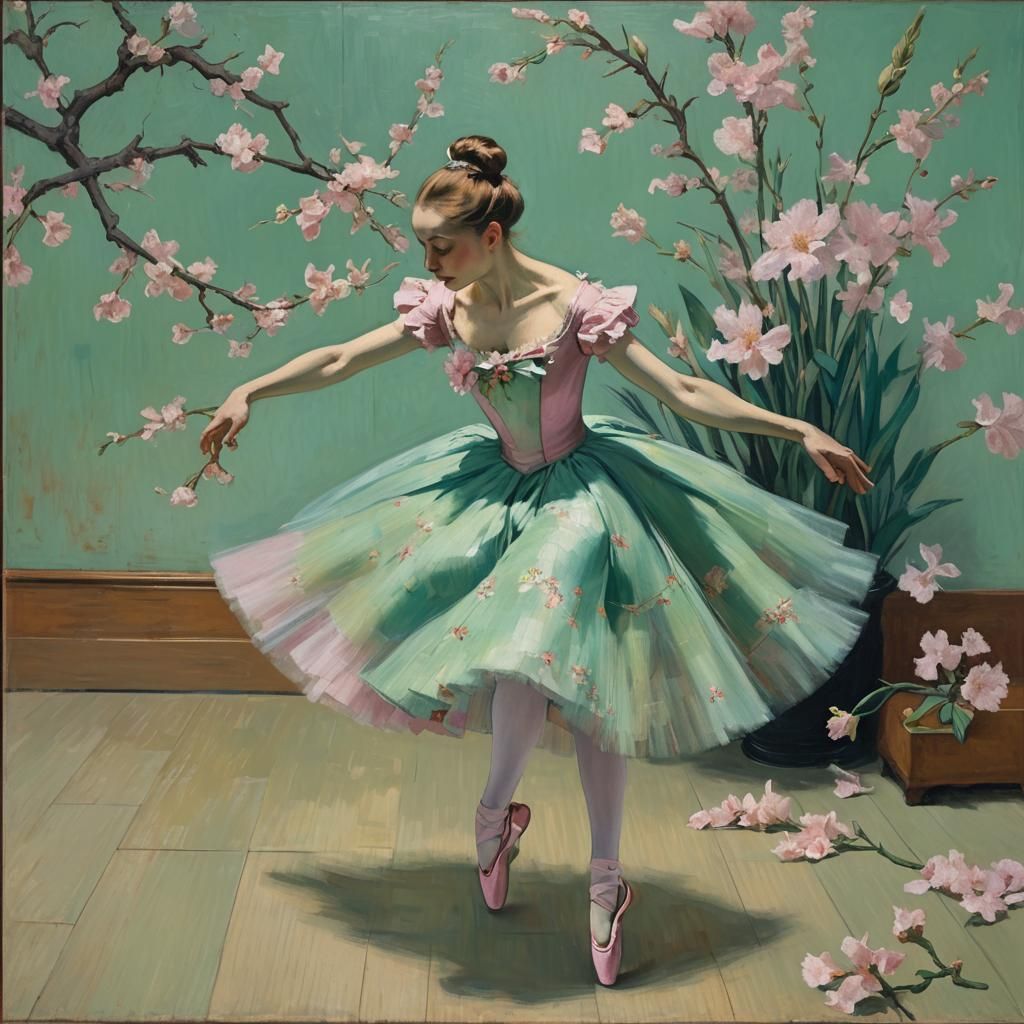 Ballerina Dancing Before Painted Murals
