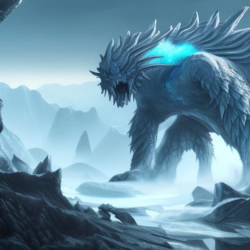 Icy Glacier Monster with Spikes, Digital Art