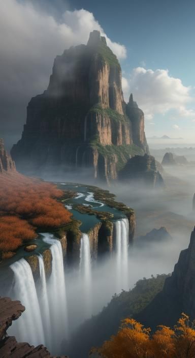 Epic 3D Canyon Landscape with Floating Islands