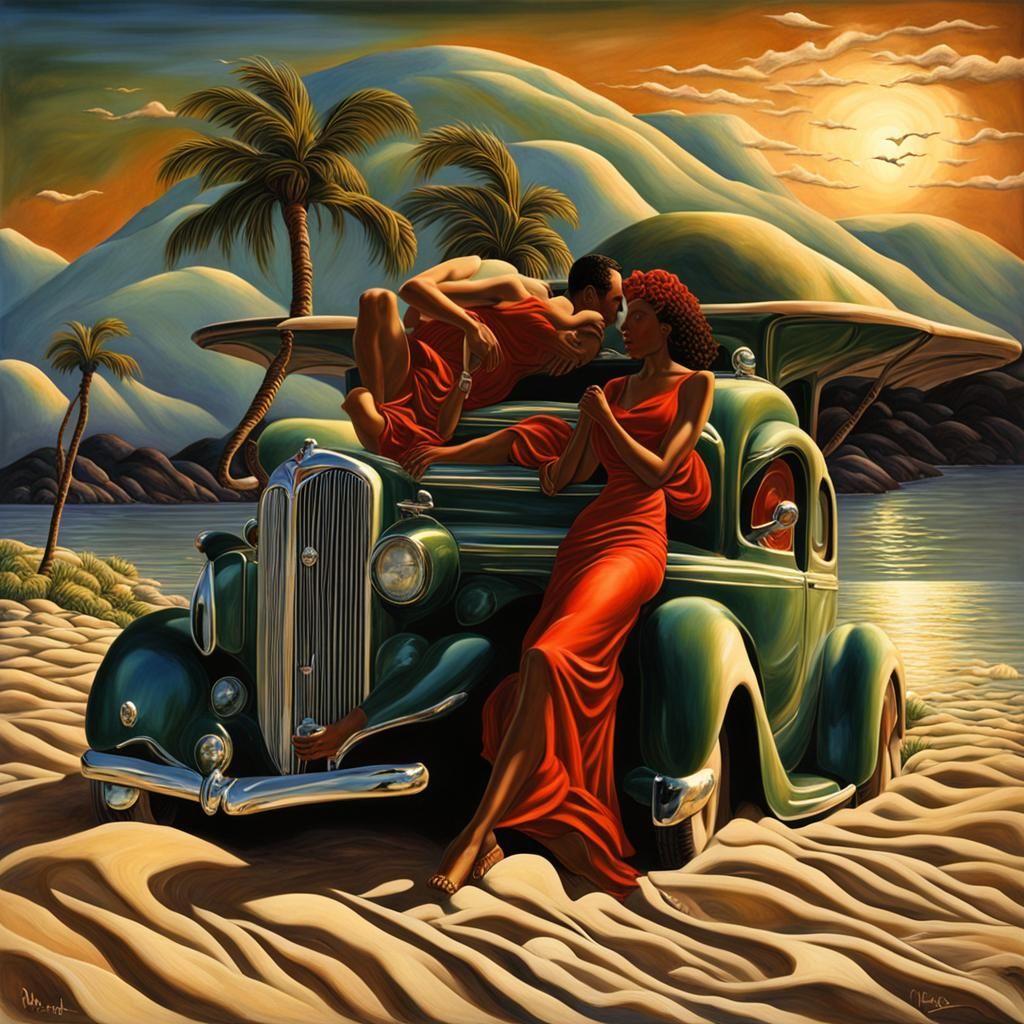 Sensual Beach Lovers in Art Deco Style