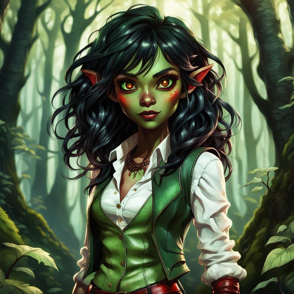 Cute Goblin Girl in Mystical Forest Concept Art
