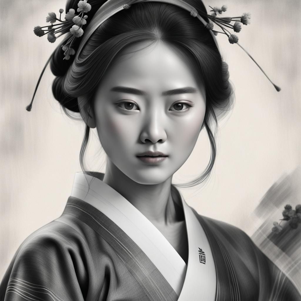 Korean Woman's Beauty: Hyperdetailed Charcoal AI Rendering
