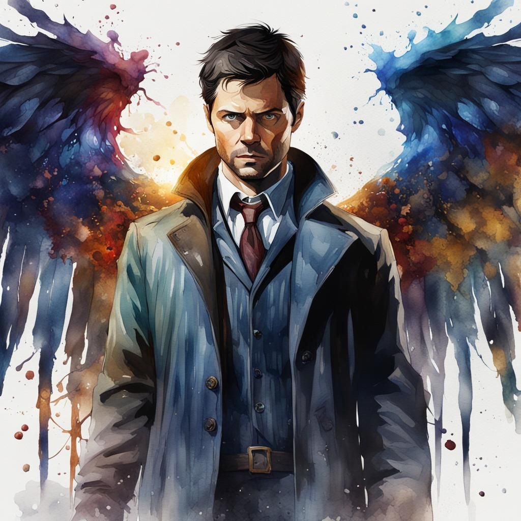 Watercolor Painting of Castiel in Detailed Fantasy Art
