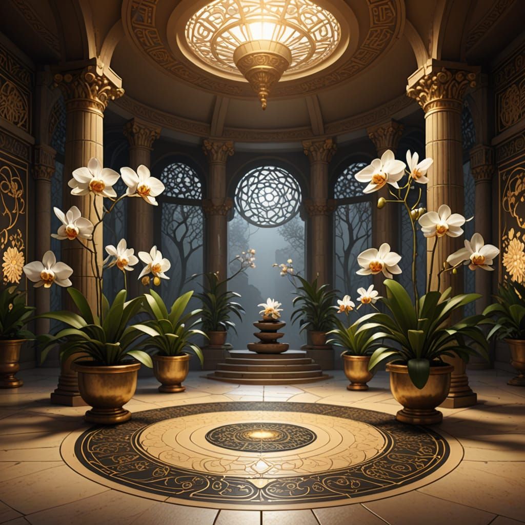 Temple Interior with Lunar Glyphs, Digital Matte Painting