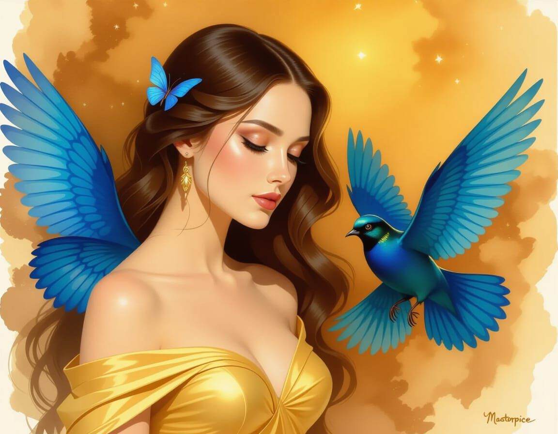 Ethereal Woman with Fairy in Fantasy Oil Painting