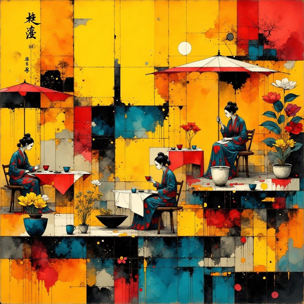 Abstract Qing Dynasty Noblewomen in Geometric Forms