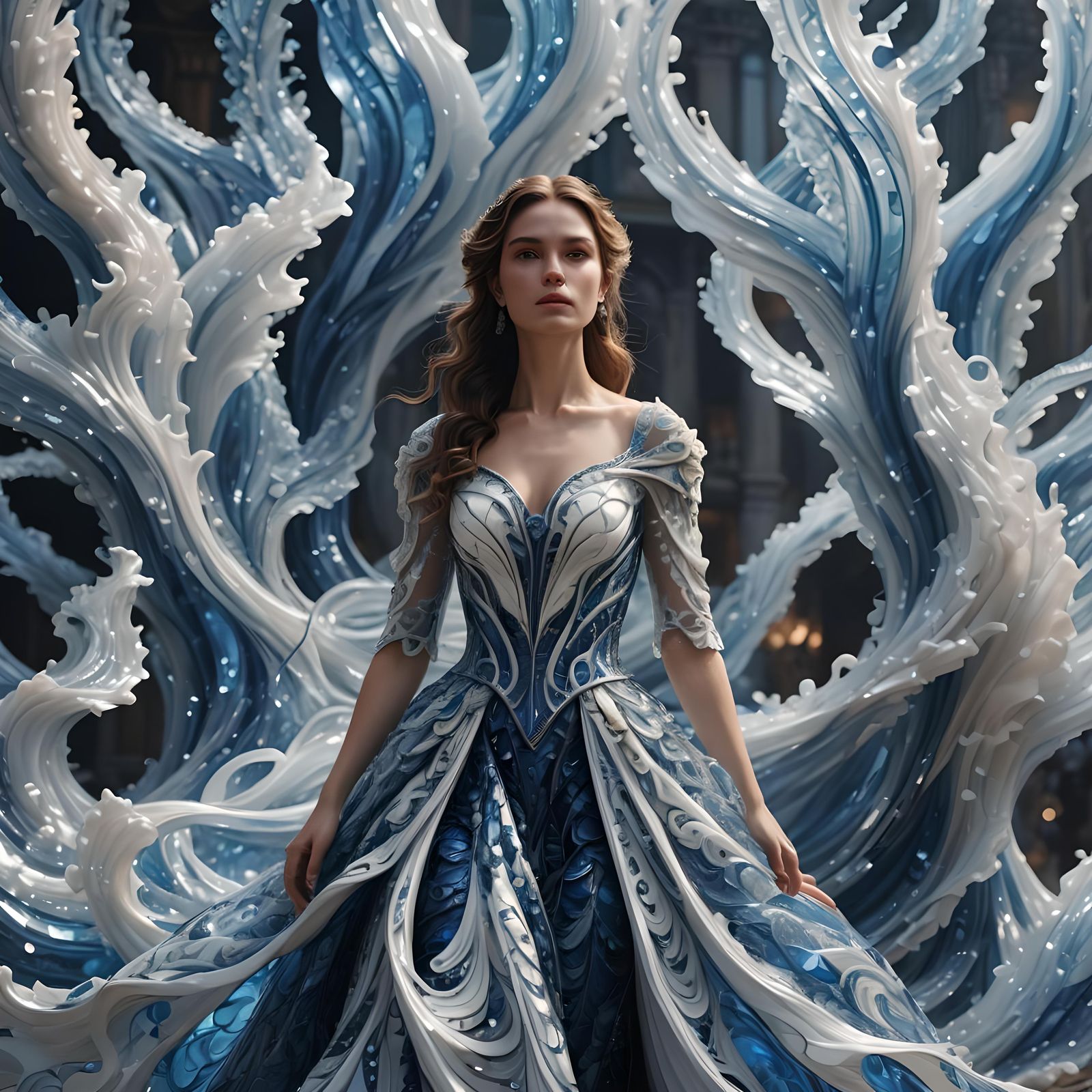 Glass Wave Gown: Fantastical Digital Art