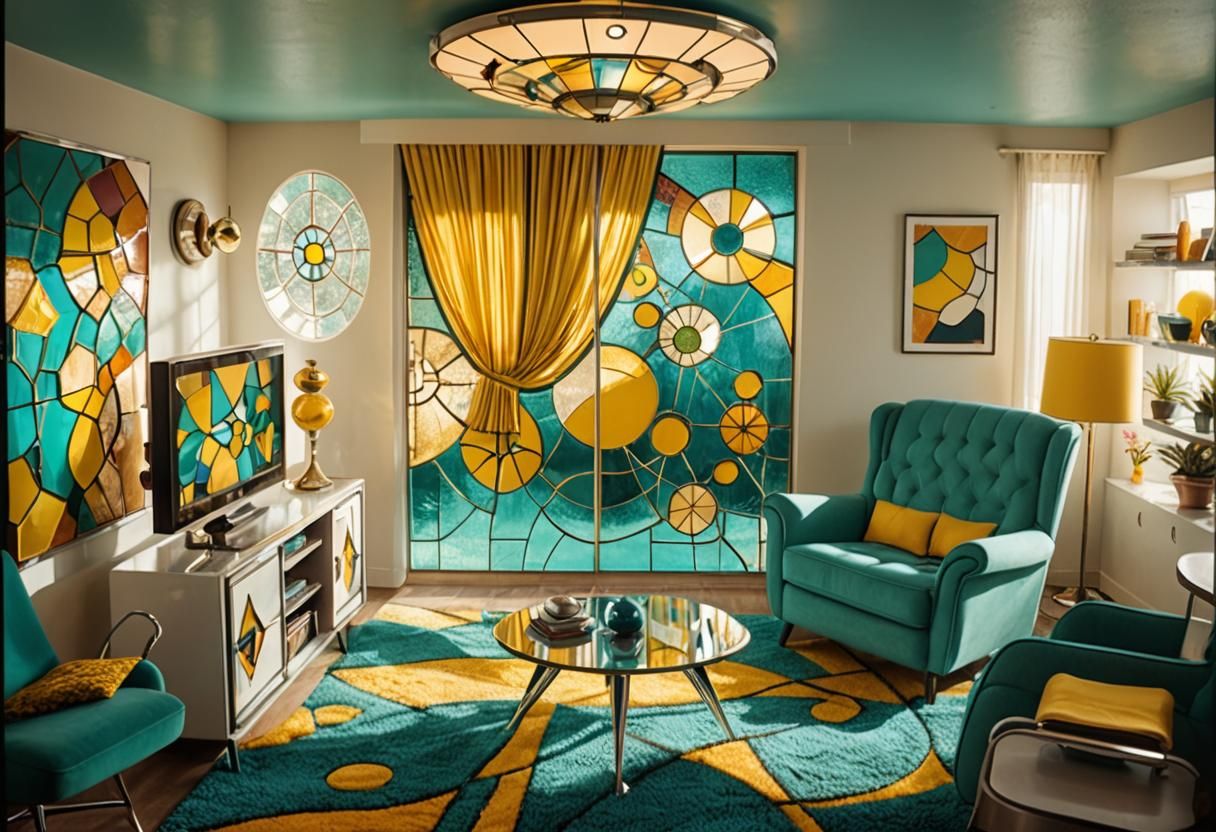 Retro-Futuristic Living Room with Atomic Designs