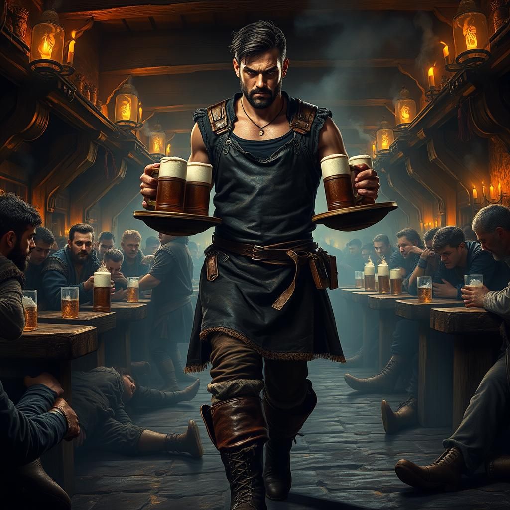 Medieval Tavern Scene in Gritty High Fantasy Style