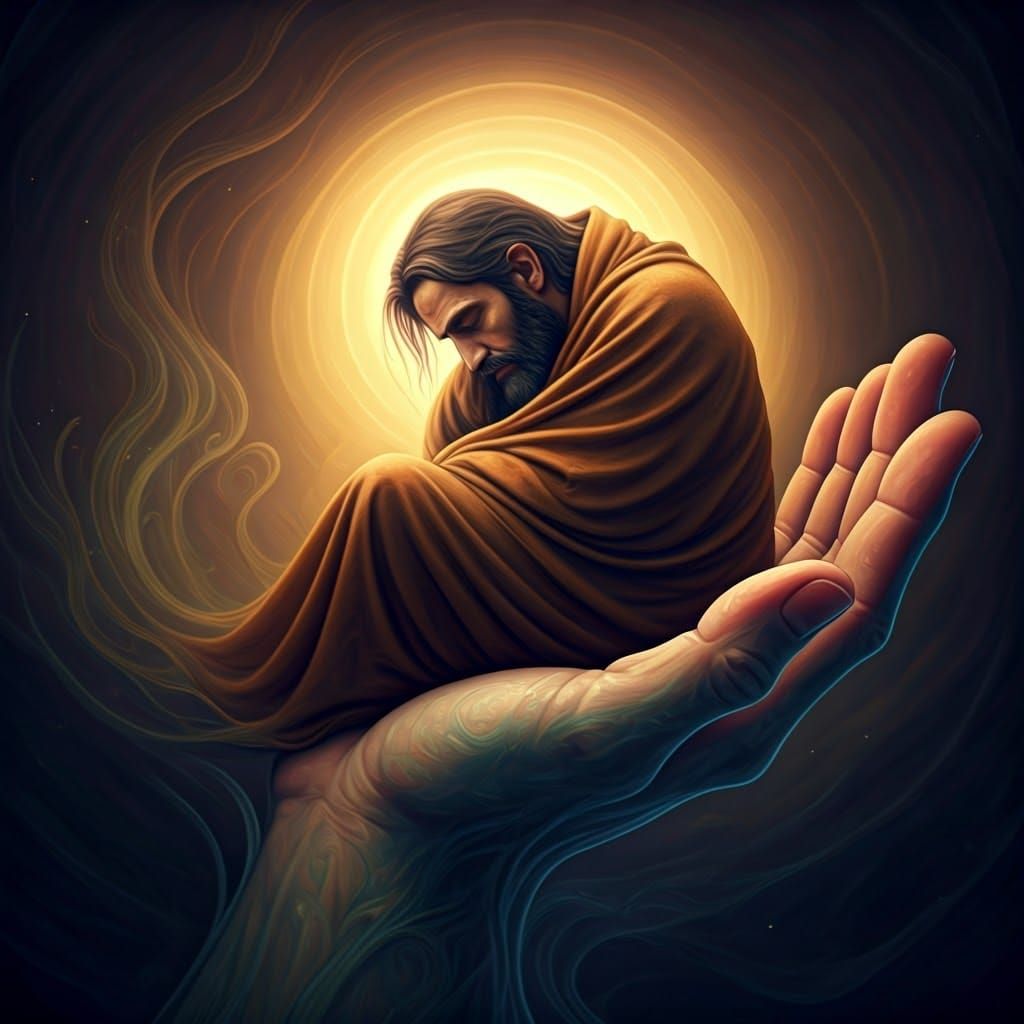 Man Finds Solace in Gentle Giant's Protective Embrace