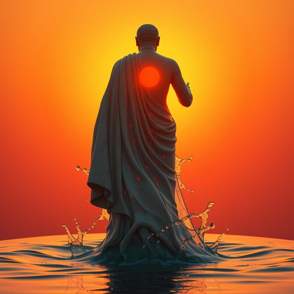 Liquid Water Statue Illuminated by Warm Sunset
