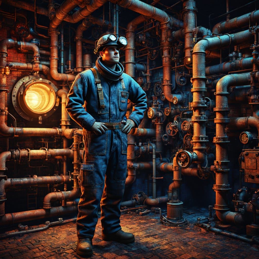 Industrial Steampunk Boiler Room Scene