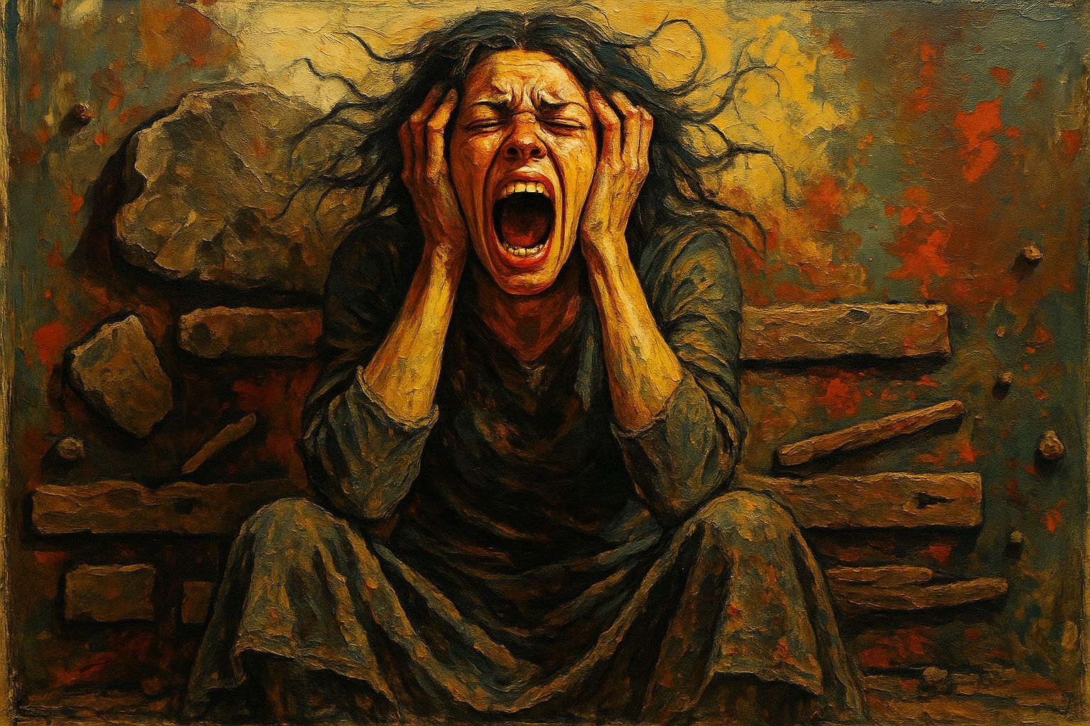 Screaming Woman: Surreal Mixed Media Art
