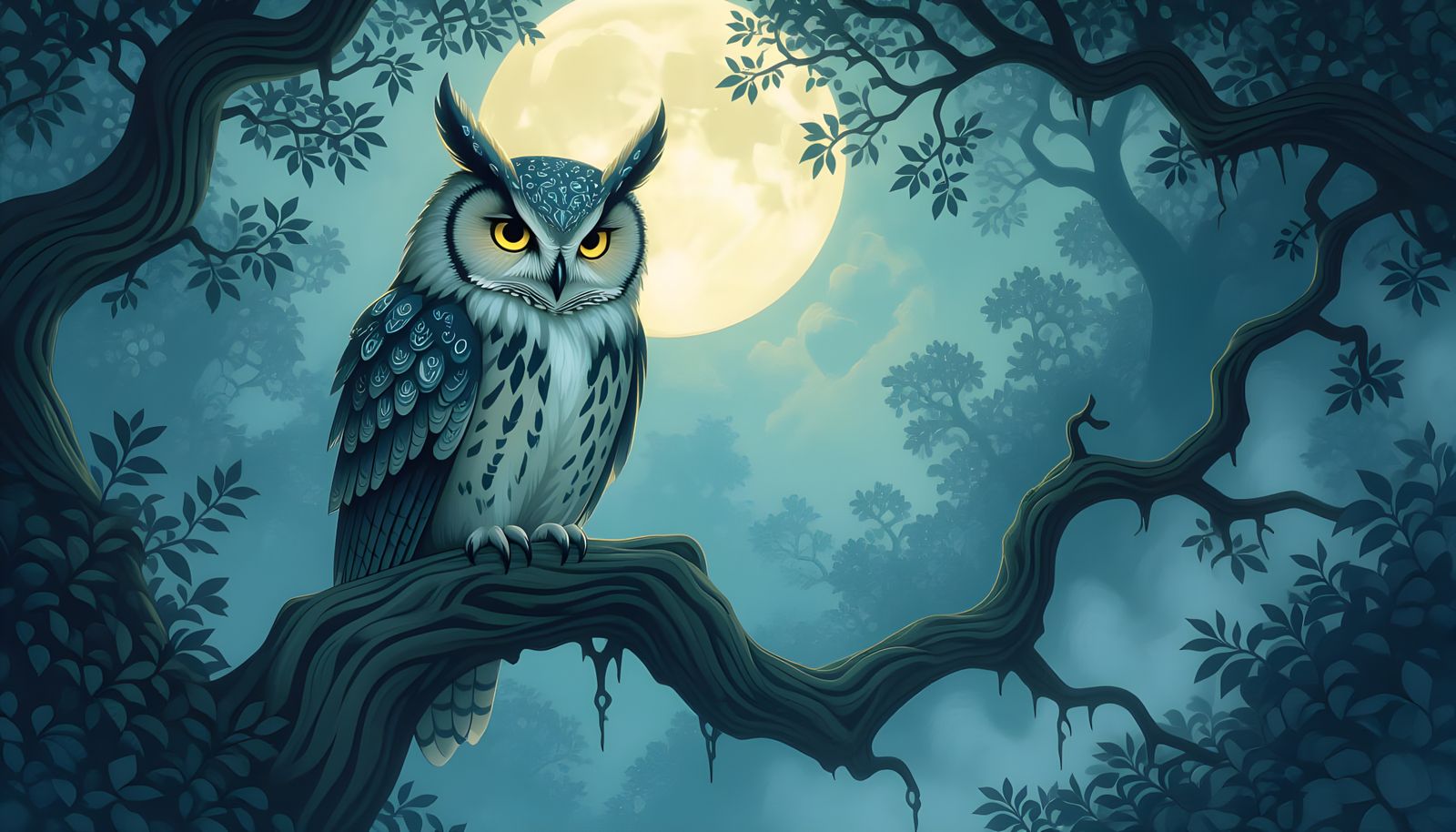 Wise Owl in Moonlit Forest