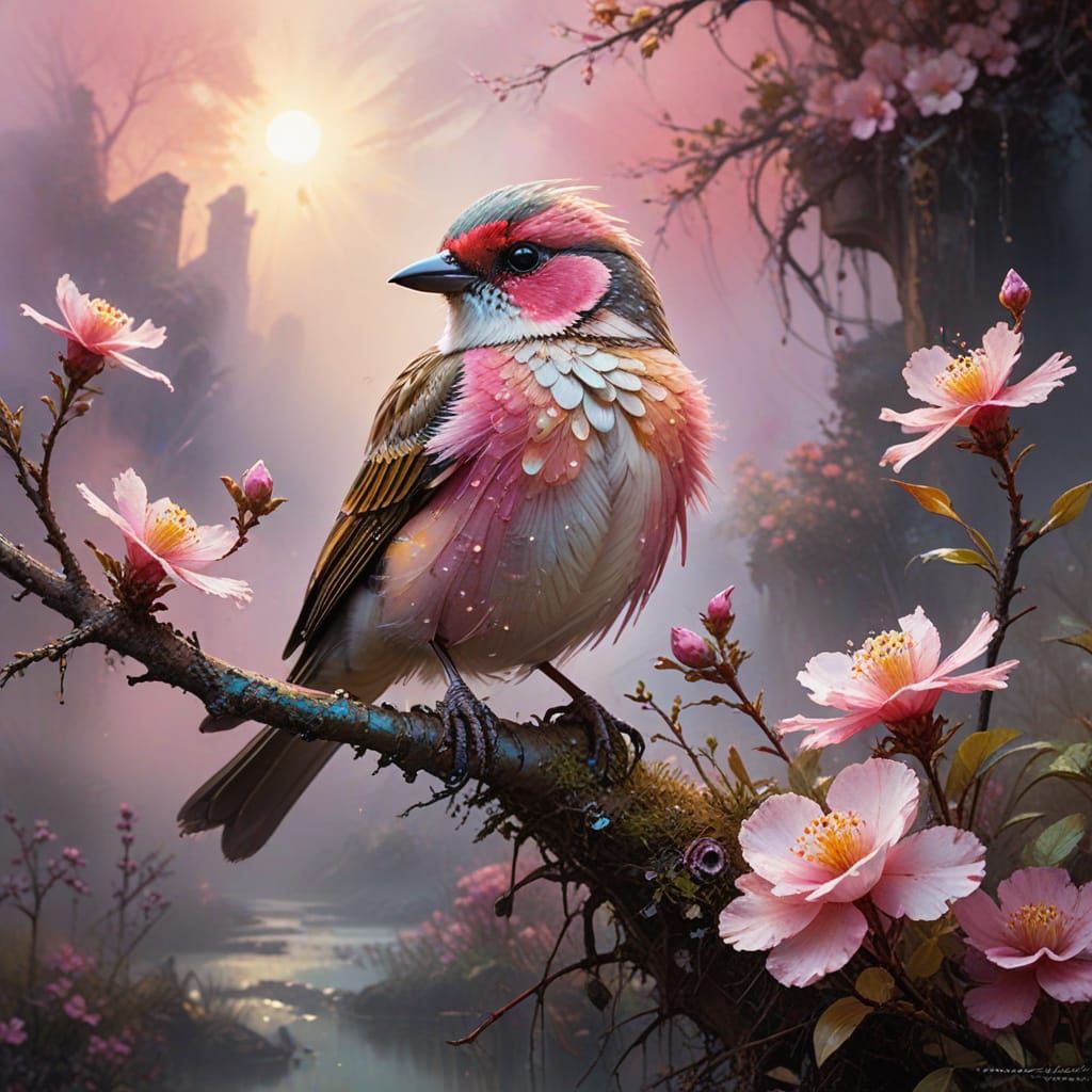 Vibrant Bird Amidst Spring Bloom