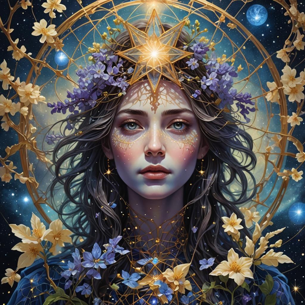 Astral Cosmic Evening: Holographic Illustration in Mixed Med...