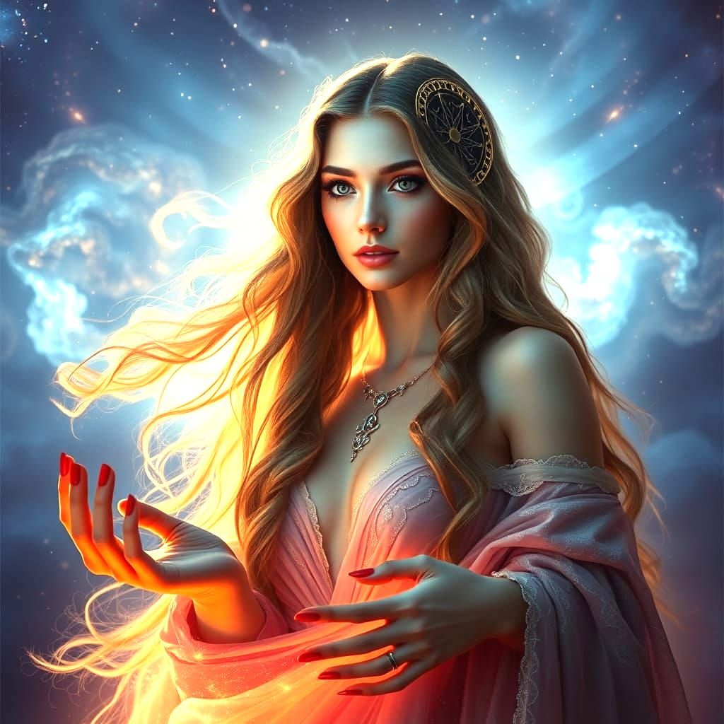 Ethereal Goddess Amidst Cosmic Nebula