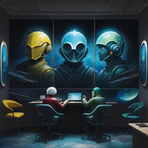 Retro-Futuristic Explorers on Alien Planet Triptych