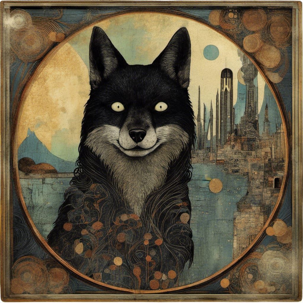 Psychedelic Art Deco Werewolf in Klimt Style