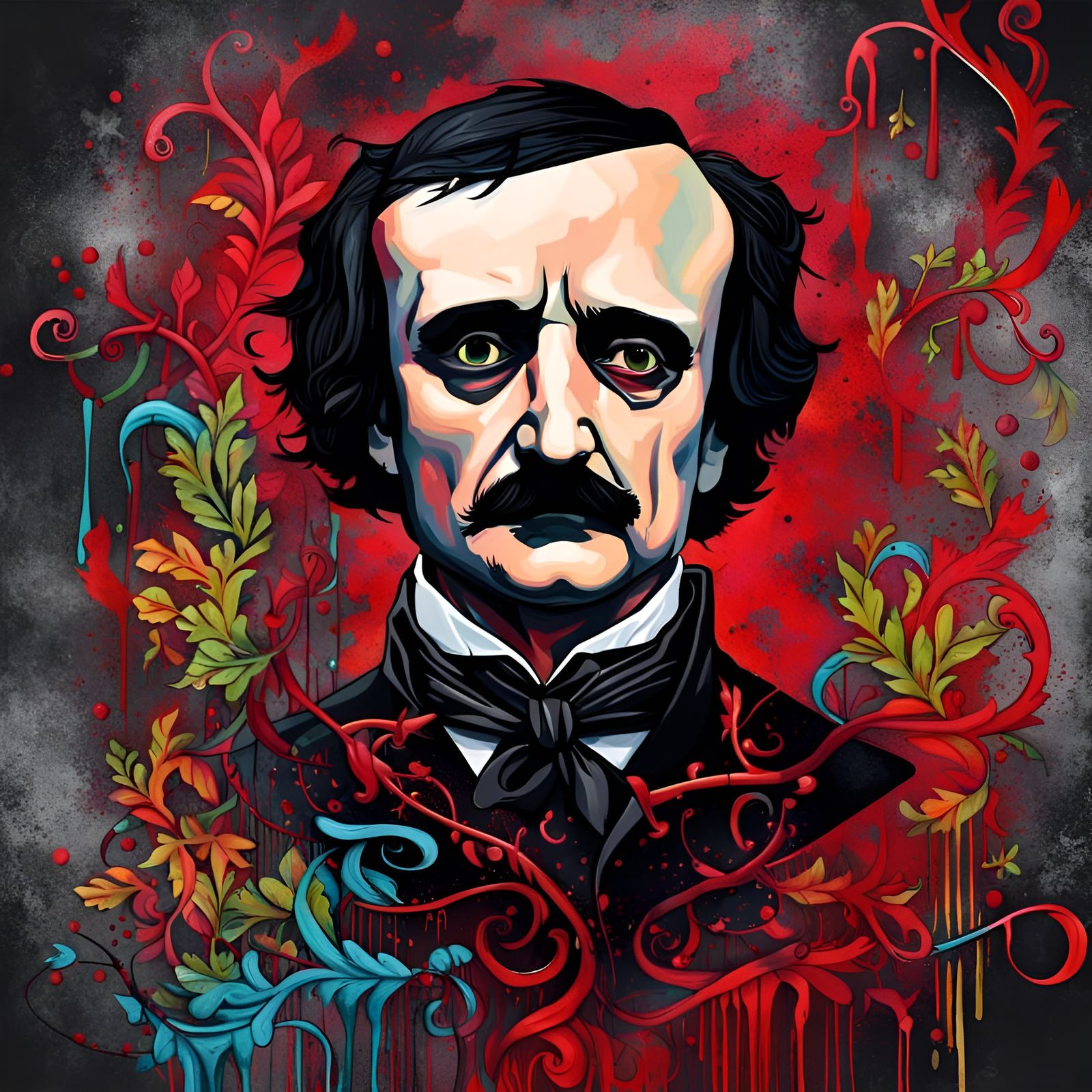 Gothic Graffiti Portrait in Red and Black