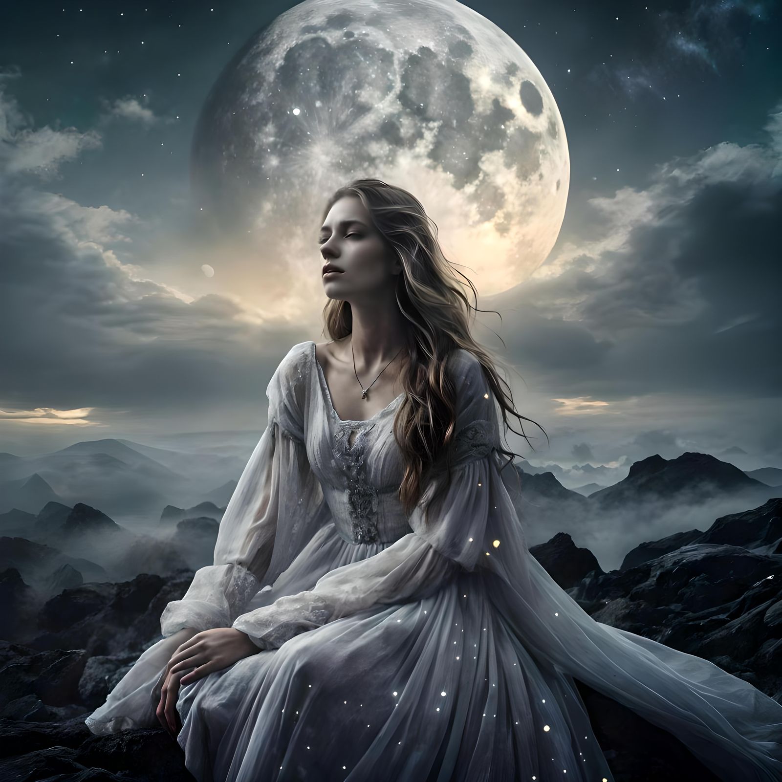 Ethereal Moon Woman in Dark Fantasy Realism