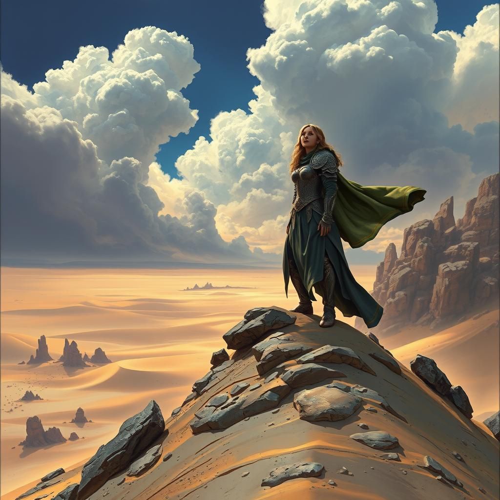 Brunhilda, Desert Warrior in Dark Fantasy Style