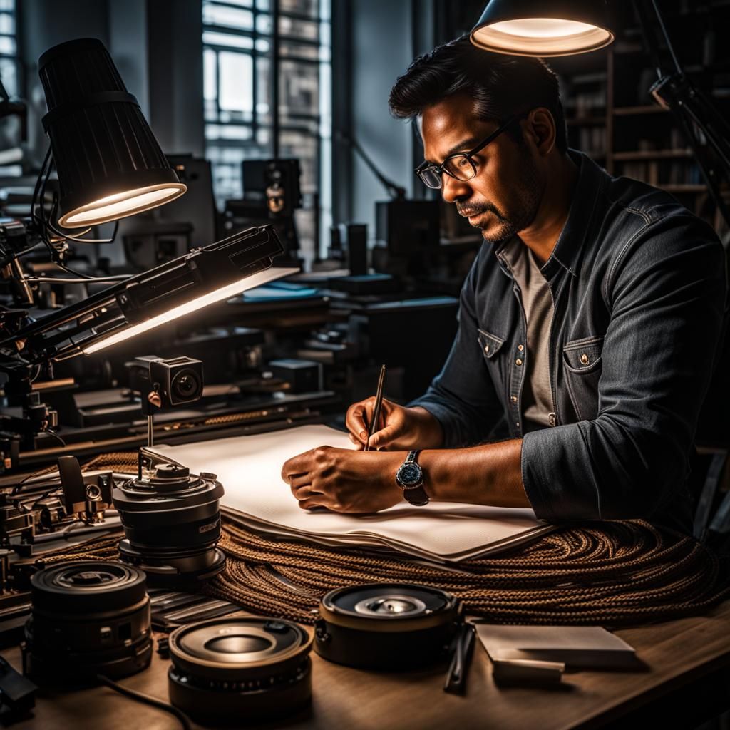 Radio Presenter in a Bright, Hyperrealistic Studio