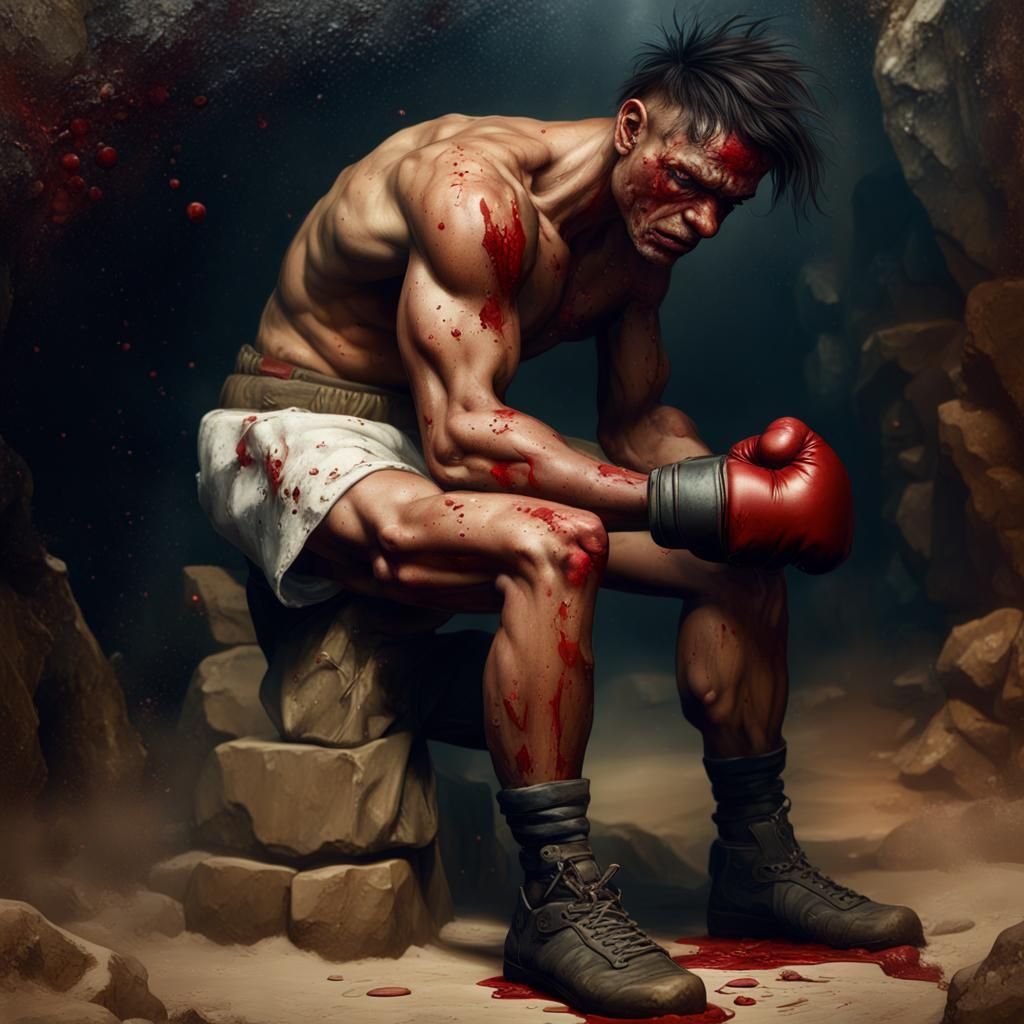 Bloodied Boxer Resting: Detailed Matte Painting