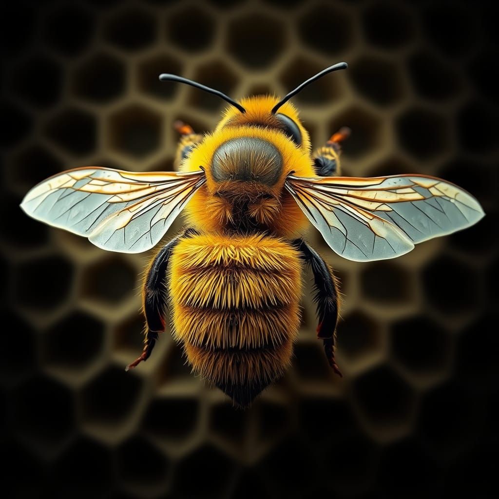 Hyperrealistic Bee and Low Poly Hive