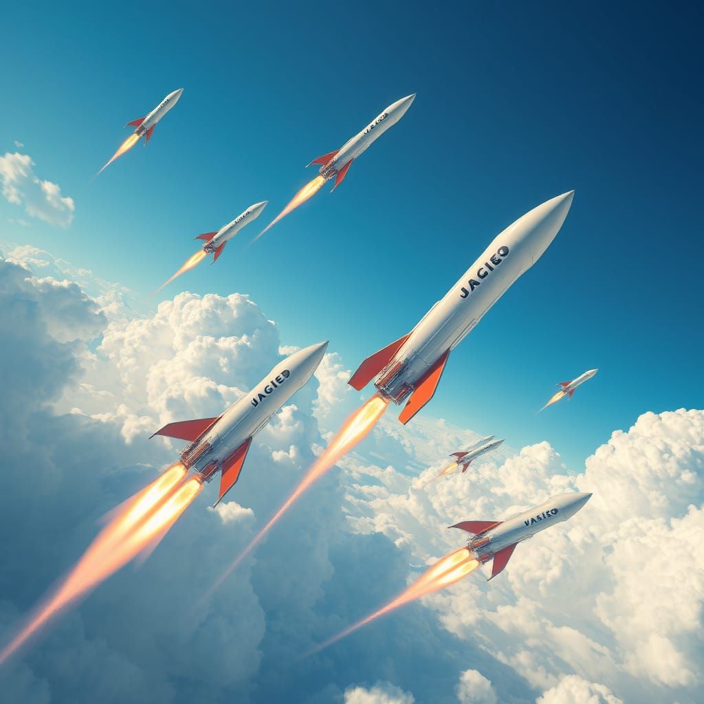 Futuristic Rocket Ships Soaring in a Brilliant Sky