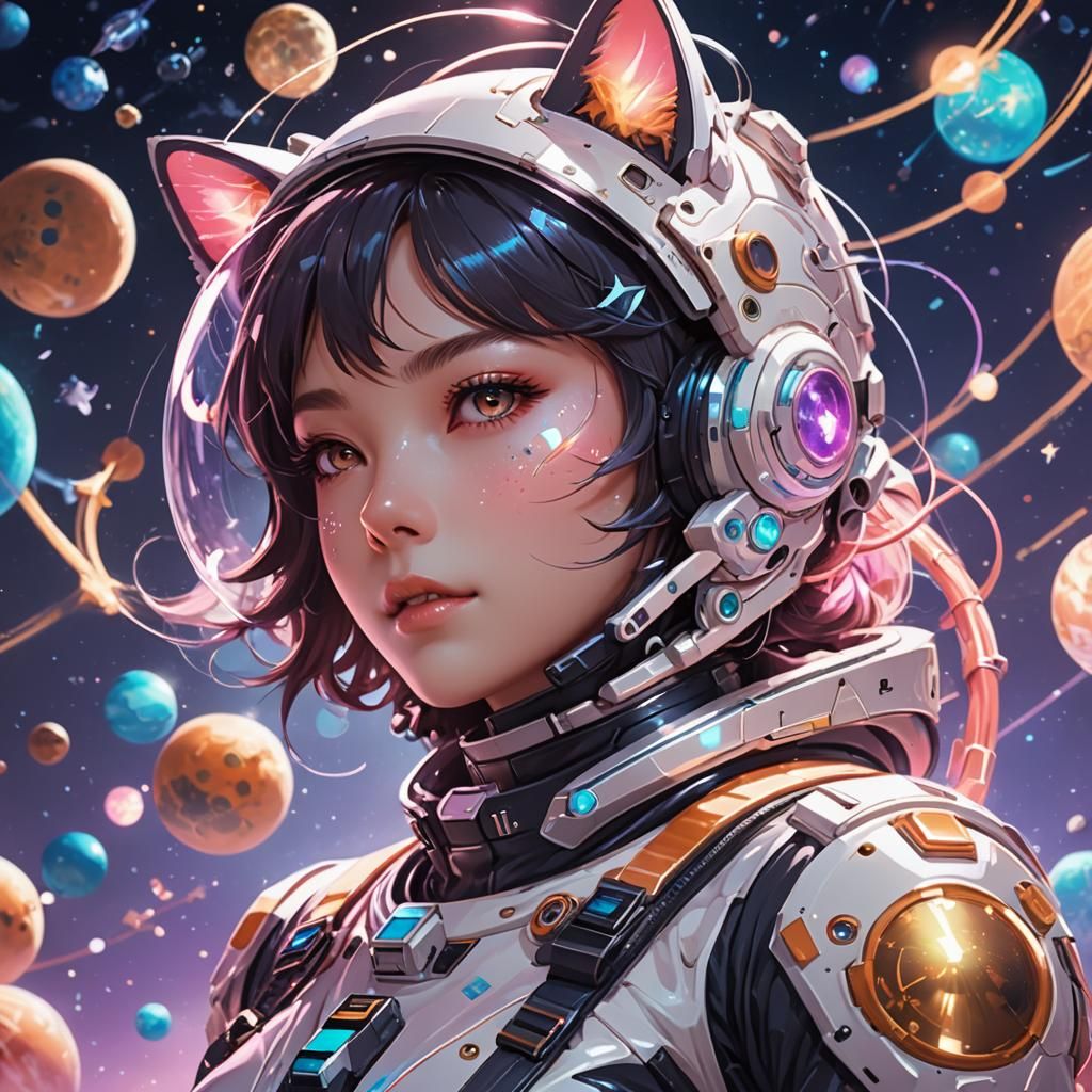 Cosmic Anime Girl in Zero Gravity